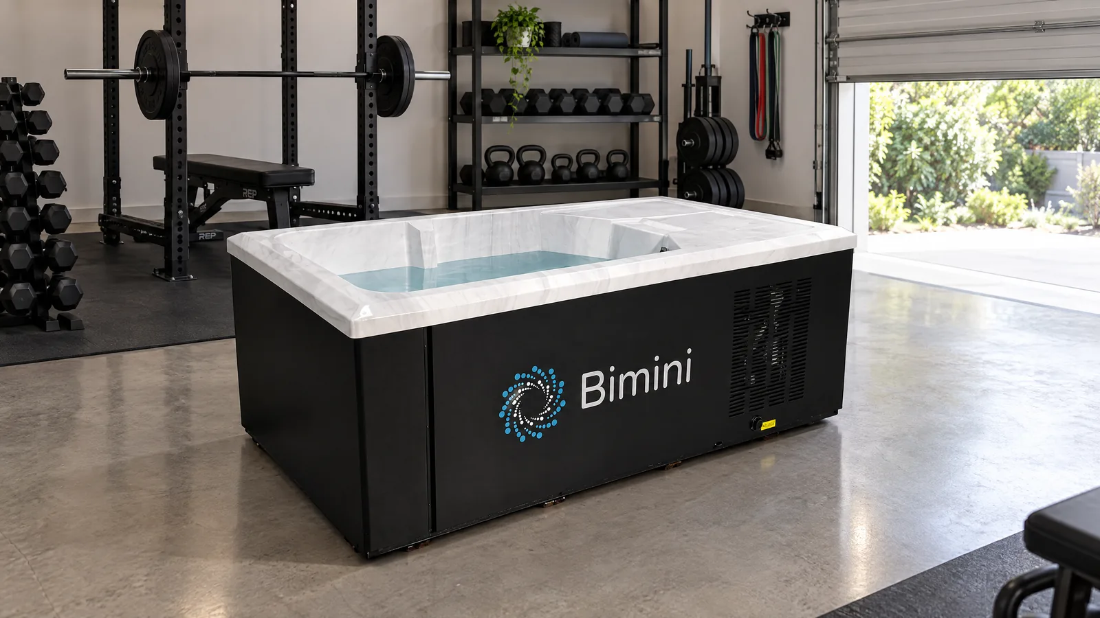 Bimini Integrated Recovery Tub in a home garage gym