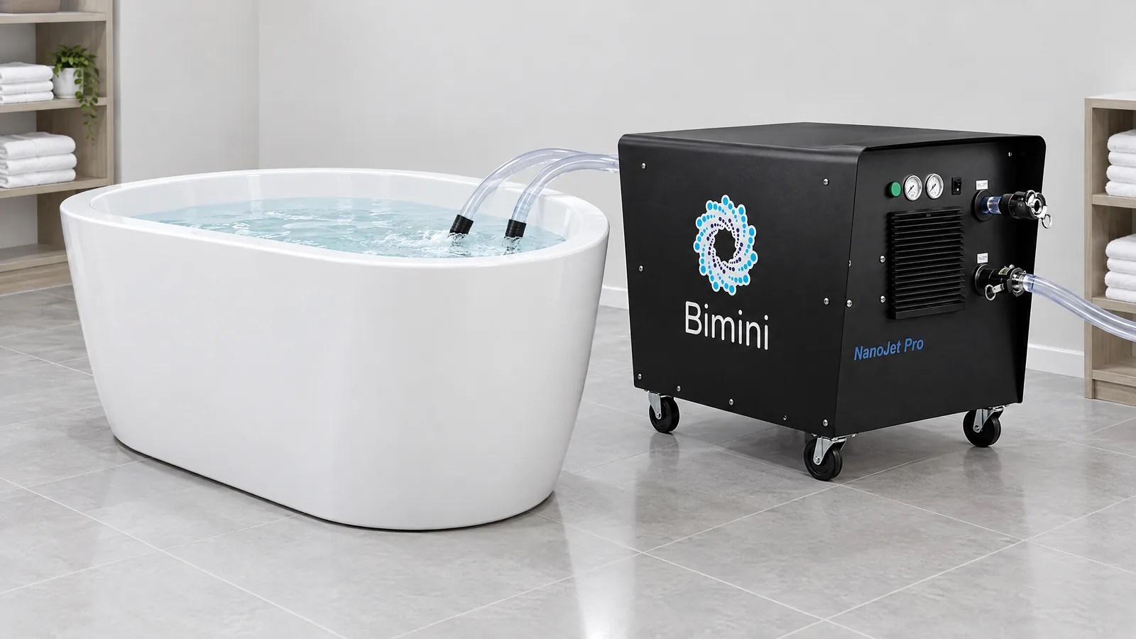 Bimini NanoJet Pro connected to a soaking tub in a training facility